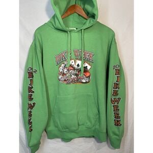 Y2K Daytona Bike Week Hooded Sweatshirt Green Medium AOP Cards Biker Motorcycle